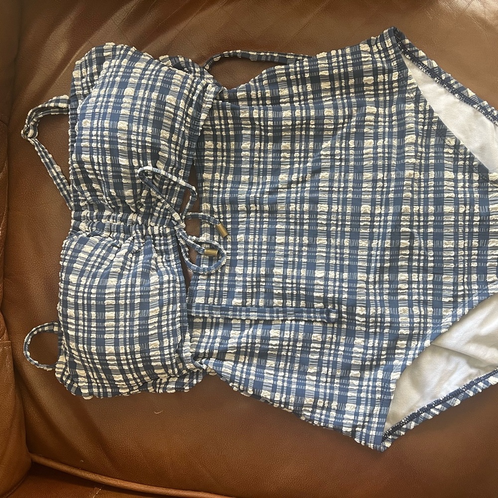 Blue and White Plaid Swimsuit